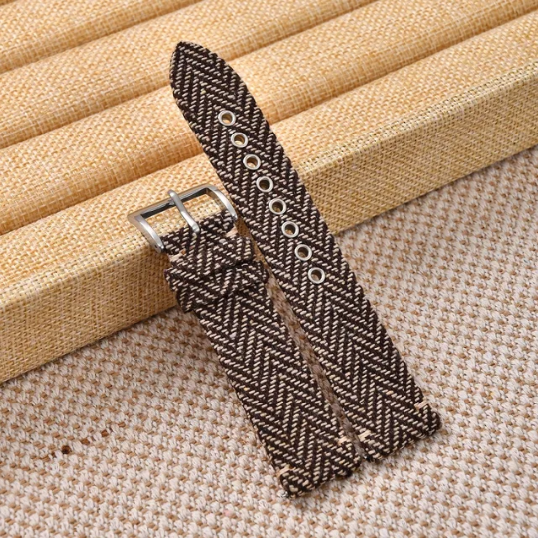 Brown Patterned Nylon Tweed Watch Strap 18mm 20mm 22mm including spring bars
