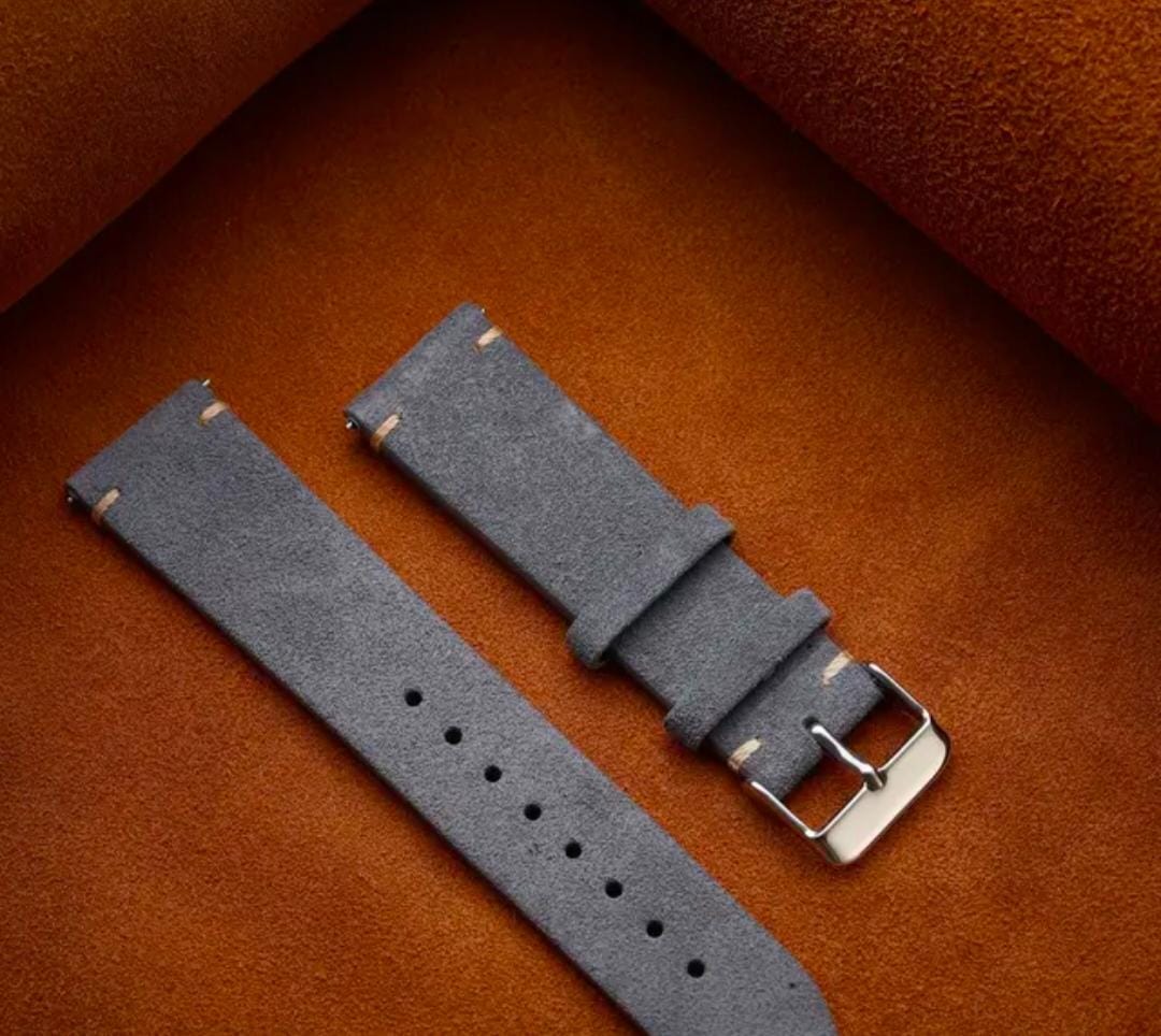 Dark Grey Suede Full Grain Leather Watch Strap with Quick Release Spring Bar (18mm, 19mm, 20mm, 22mm)