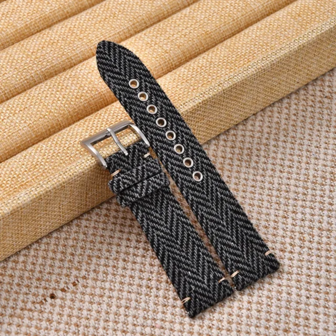 Dark grey Patterned Nylon Tweed Watch Strap 18mm 20mm 22mm including spring bars