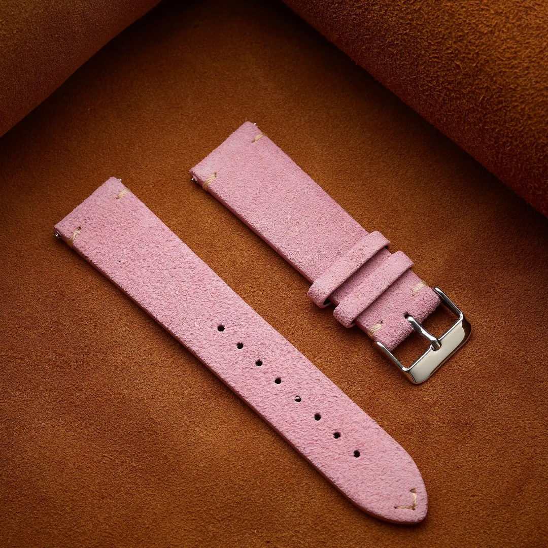 Pink Suede Full Grain Leather Watch Strap with Quick Release Spring Bar (18mm, 20mm, 22mm)