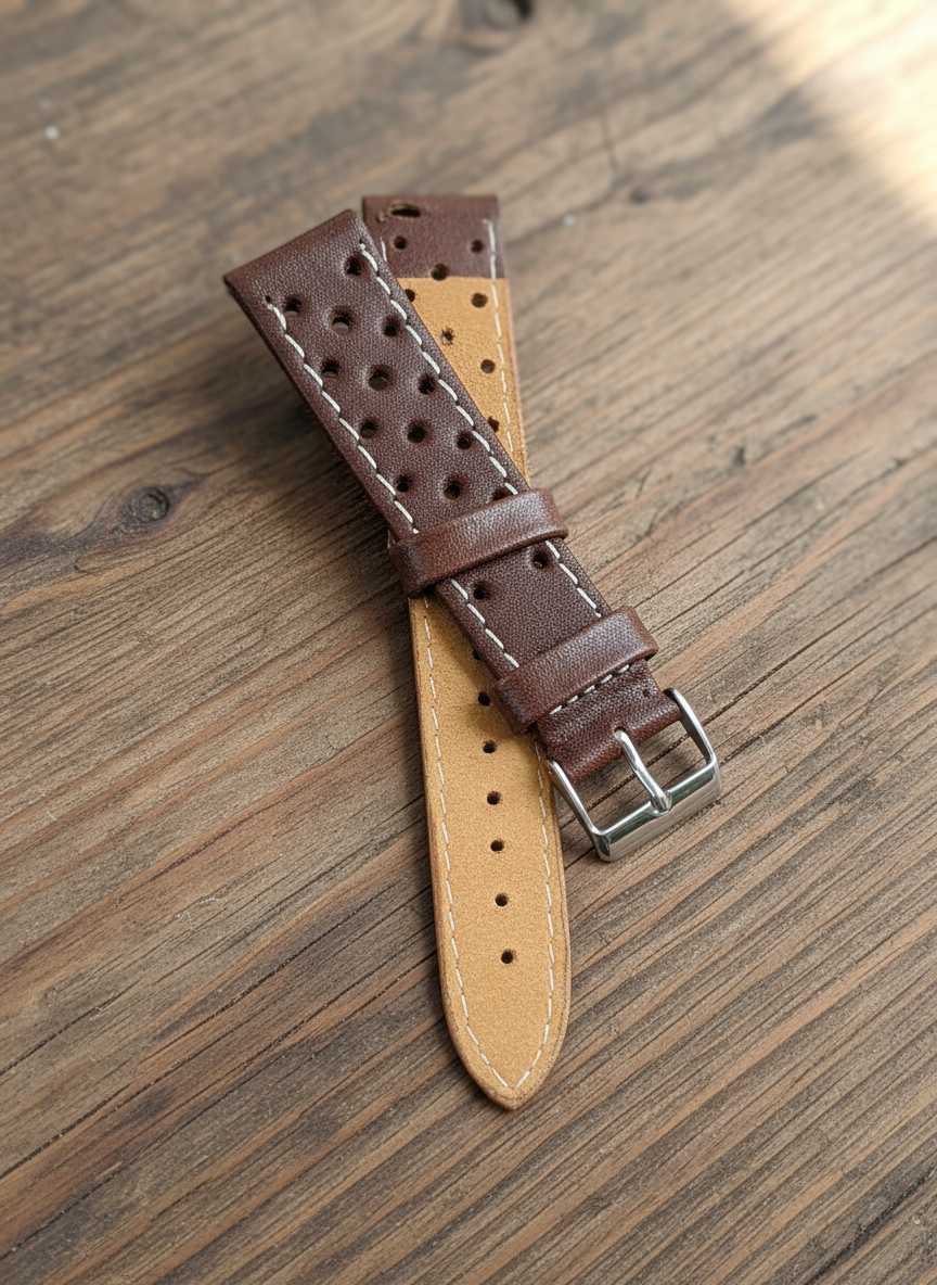 Rally Racer Leather Strap Coffee 18mm,20mm,22mm with spring bars