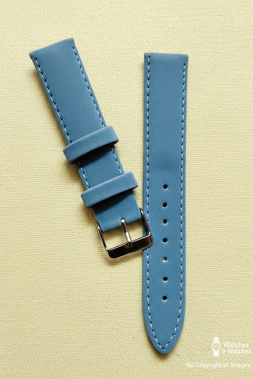 Light Blue Velvet Texture Genuine Leather Watch Strap with Standard Pins| Soft Leather Band | 18mm, 20mm & 22mm(Exclusive Product)