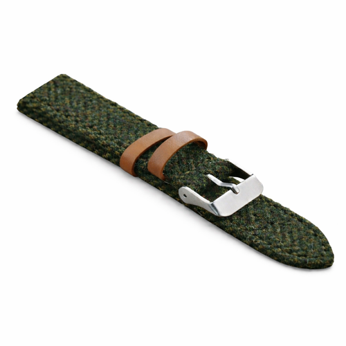 (pre- order) ETD- 4 WEEKS Dark Green Nylon Tweed Watch Strap with Leather Belt Loops | 18mm 20mm 22mm Watch Band