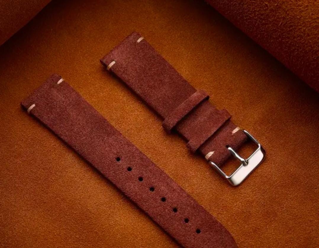 Dark brown Suede Full Grain Leather Watch Strap with Quick Release Spring Bar (18mm, 19mm, 20mm, 22mm)