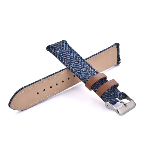 (pre- order) ETD- 4 WEEKS Blue Nylon Tweed Watch Strap with Leather Belt Loops | 18mm 20mm 22mm Watch Band with Spring Bars