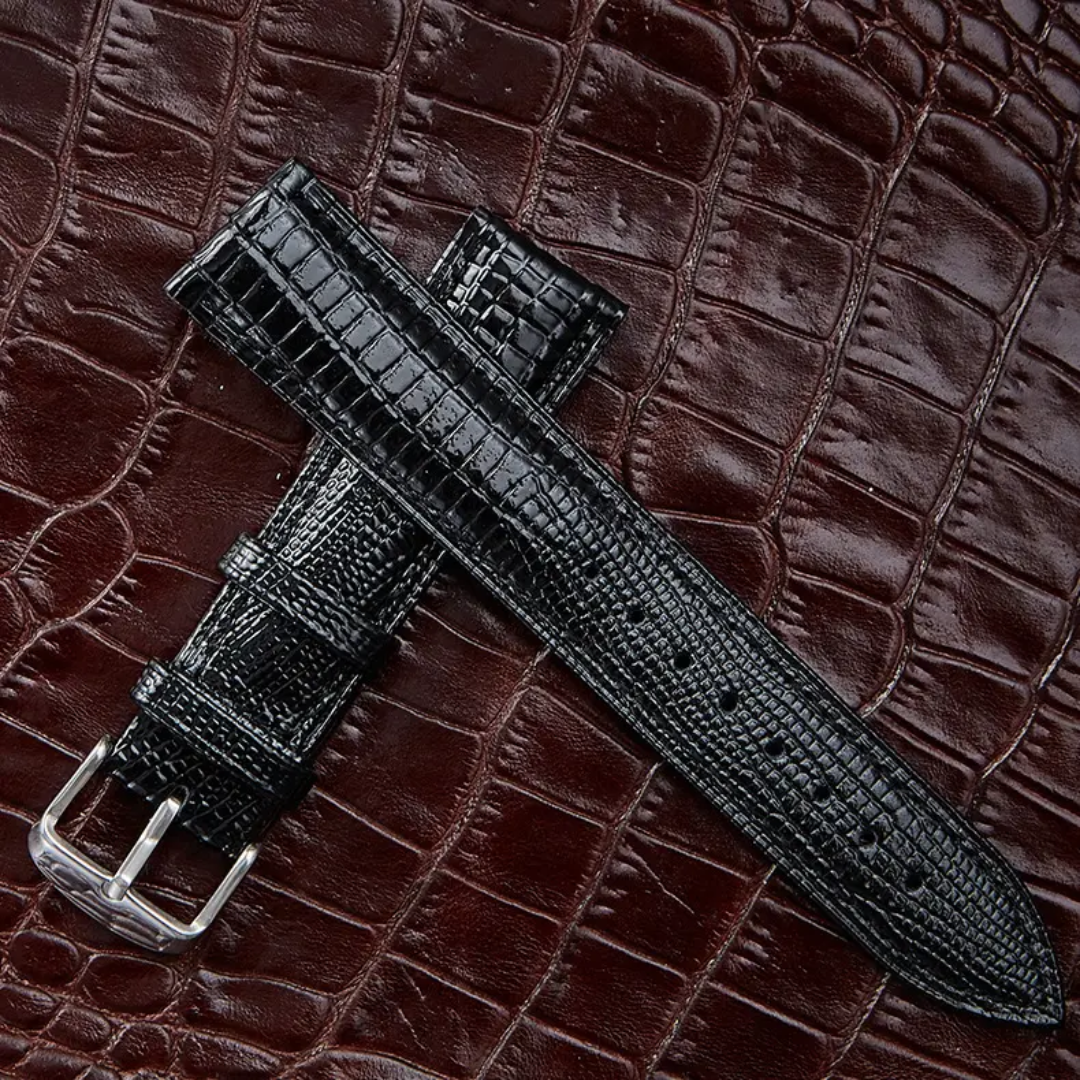Premium Black Leather Strap with Lizard Texture