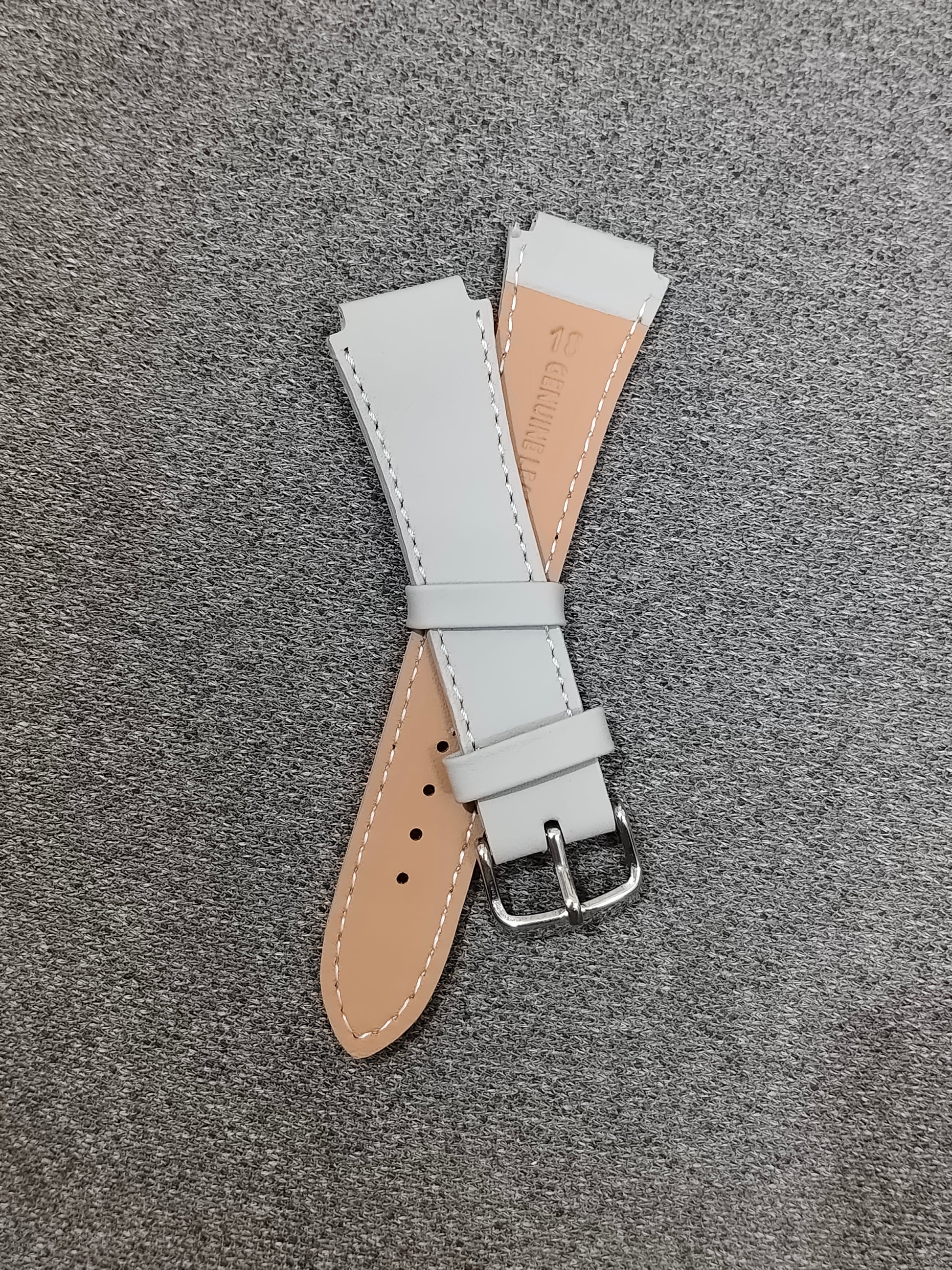 Melange grey 18mm to 22mm genuine leather strap for Casio AE1200, A158, A168, with tan lining and silver buckle.