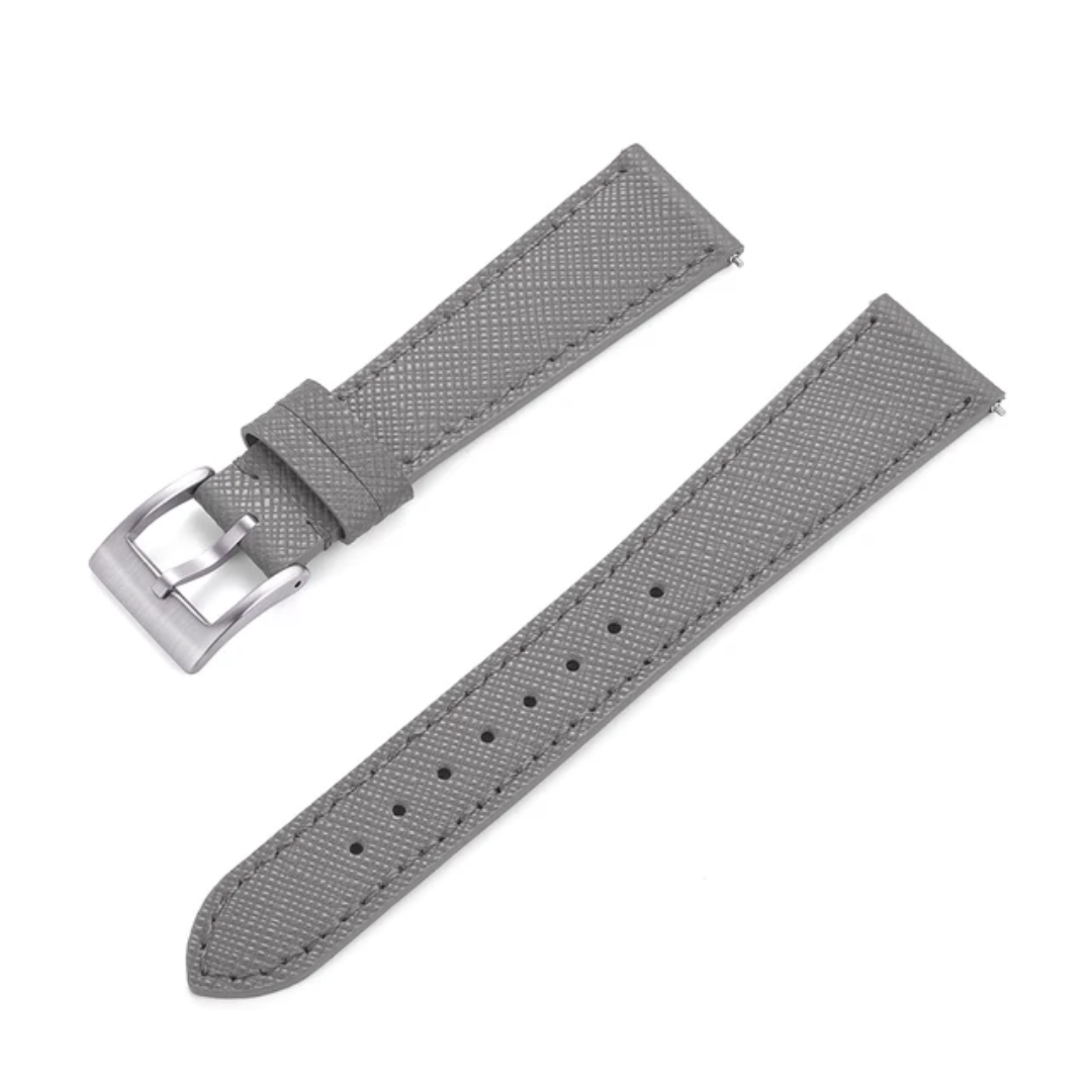 Grey Saffiano Leather Watch Strap | Top Grain Leather | Quick Release | 18mm, 19mm, 20mm, 21mm & 22mm