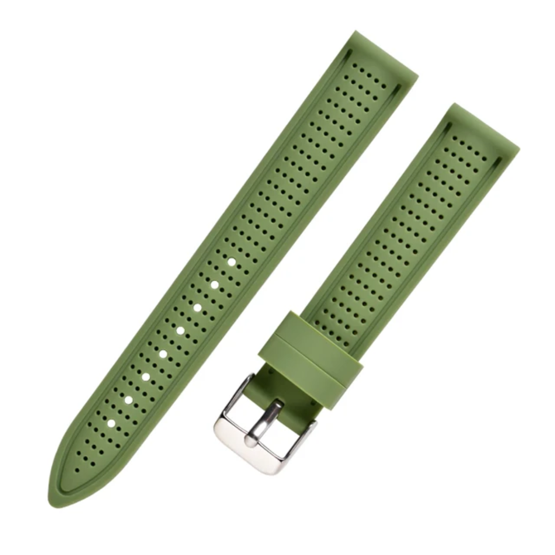 Waterproof & Breathable Green Perforated Silicone Watch Strap | Sport Rubber Watch Band 18mm 20mm 22mm | Sweatproof Quick-Dry with Spring Bars