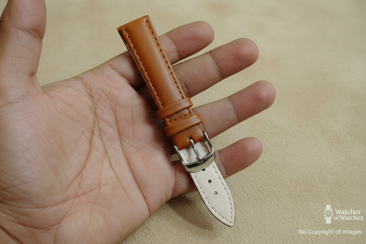 Premium Genuine Leather Watch Strap – Orangish Tan | Plain Classic Band 18mm 20mm 22mm with Spring Bars