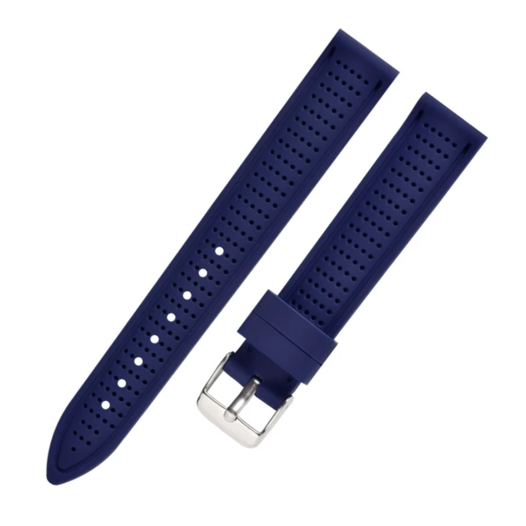 Waterproof & Breathable Blue Perforated Silicone Watch Strap | Sport Rubber Watch Band 18mm 20mm 22mm | Sweatproof Quick-Dry with Spring Bars