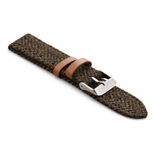 (pre- order) ETD- 4 WEEKS Brown Nylon Tweed Watch Strap with Leather Belt Loops | 18mm 20mm 22mm Watch Band with Spring Bars