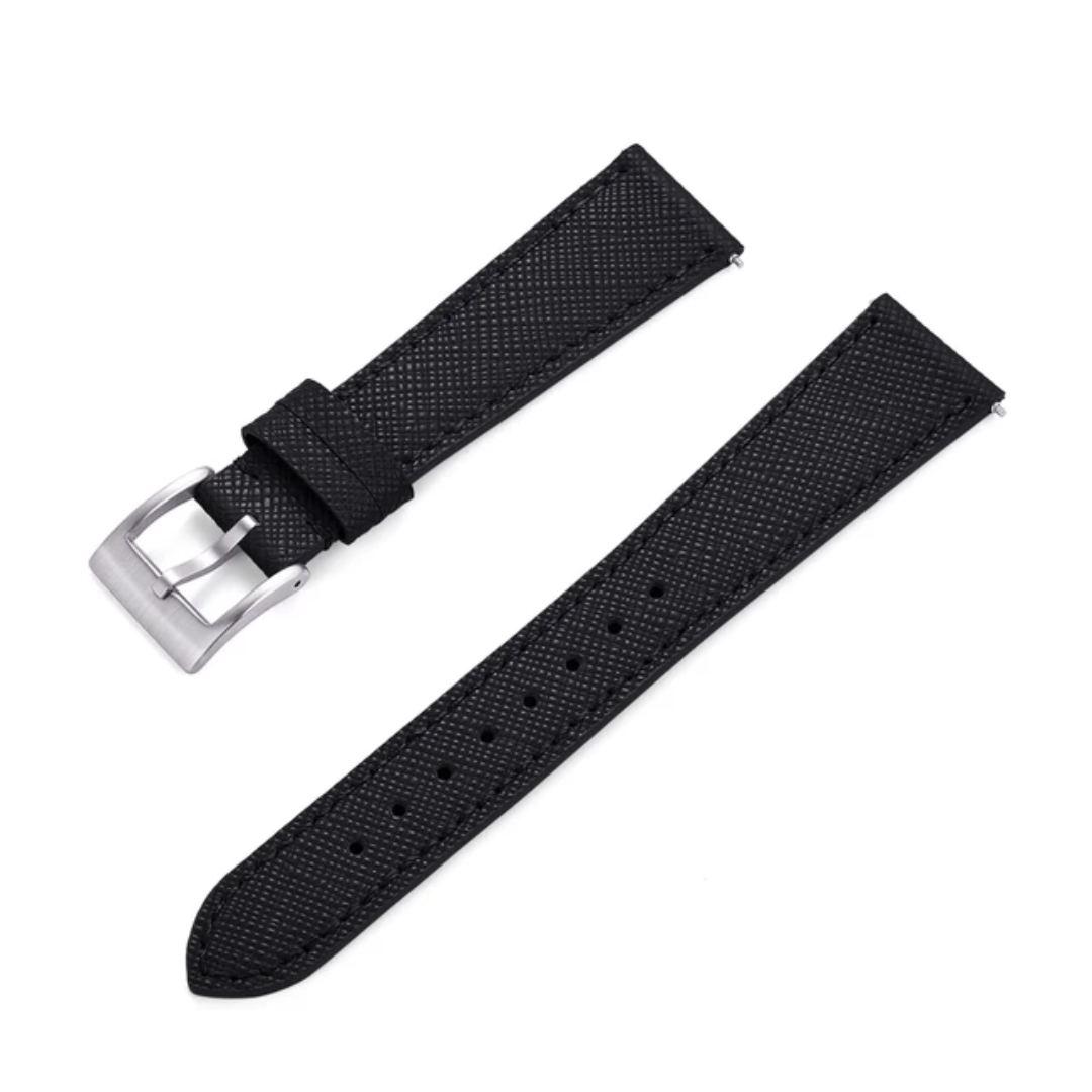 Black Saffiano Leather Watch Strap | Top Grain Leather | Quick Release | 18mm, 19mm, 20mm, 21mm & 22mm