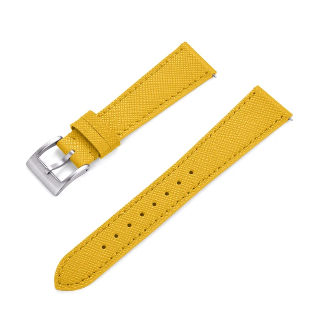 Yellow Saffiano Leather Watch Strap | Top Grain Leather | Quick Release | 18mm, 20mm, 22mm