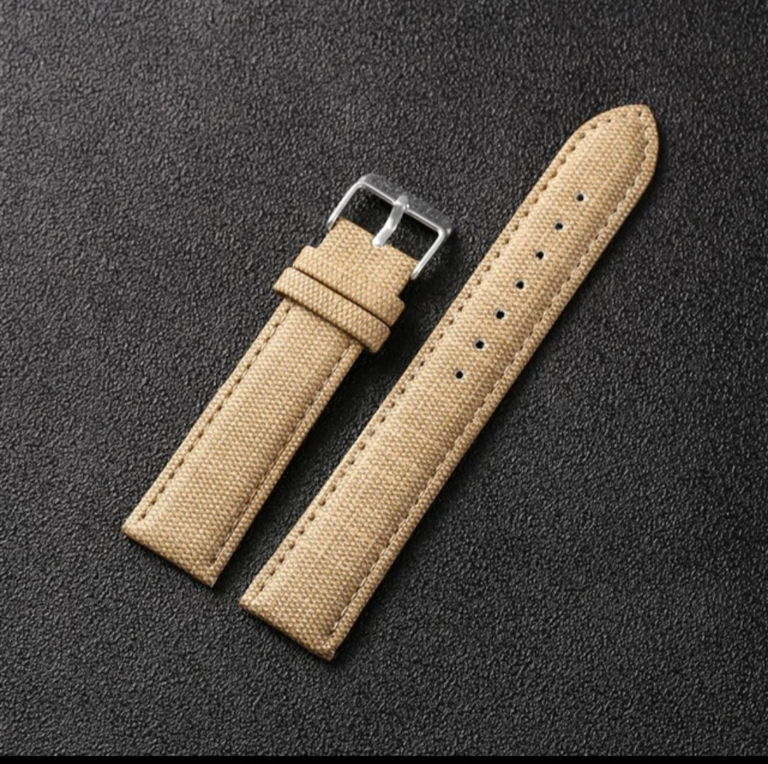 Creamy Beige Denim Leather Watch Strap with Subtle Fabric Texture and Classic Spring Bar – 18mm, 20mm, 22mm
