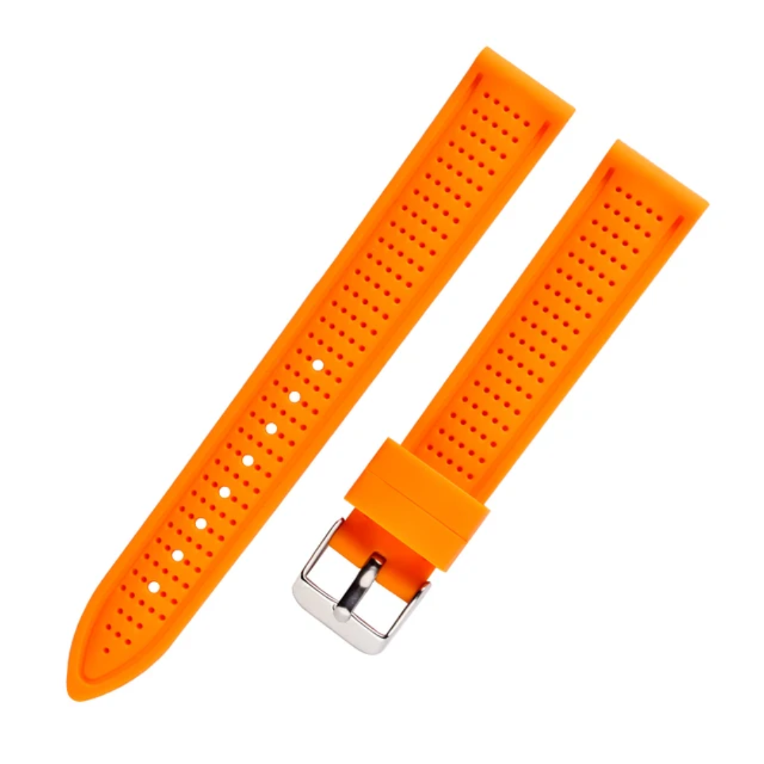Waterproof & Breathable Orange Perforated Silicone Watch Strap | Sport Rubber Watch Band 18mm 20mm 22mm | Sweatproof Quick-Dry with Spring Bars