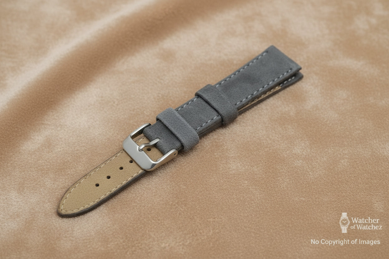 Grey Suede Leather Watch Strap – 18mm, 20mm, 22mm – Quick Release With Spring Bars