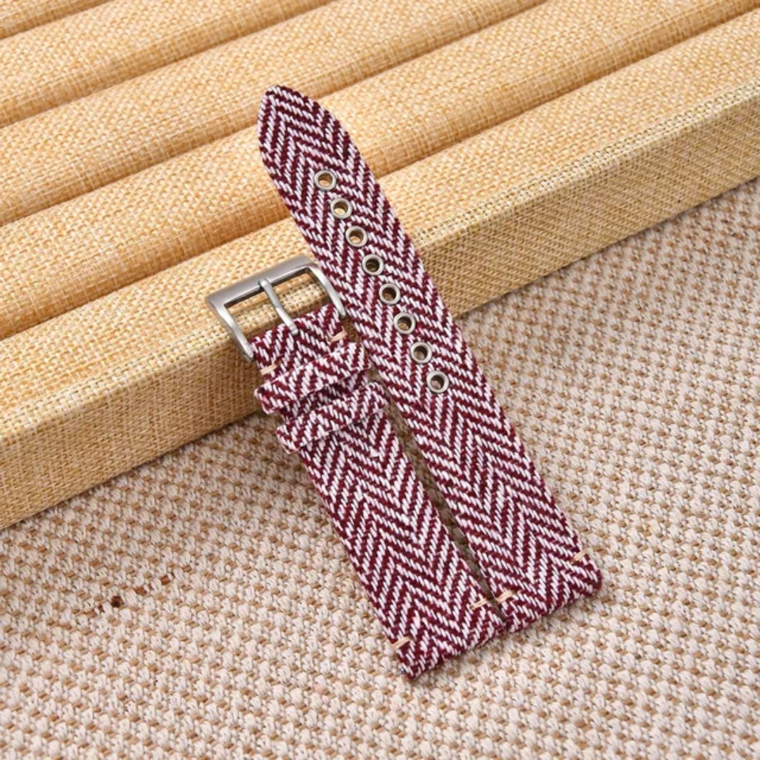 Red white Patterned Nylon Tweed Watch Strap 18mm 20mm 22mm including spring bars