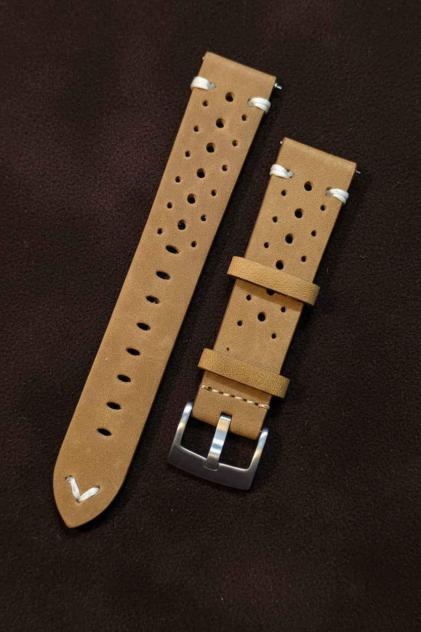 Tan Full Grain Leather Rally Racing Watch Strap with Quick Release | 20mm & 22mm