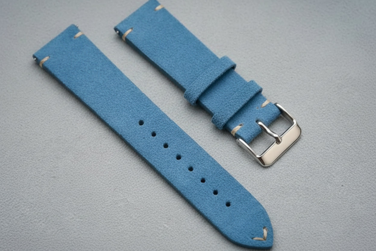 Light blue Suede Full Grain Leather Watch Strap with Quick Release Spring Bar (18mm, 19mm, 20mm, 22mm)