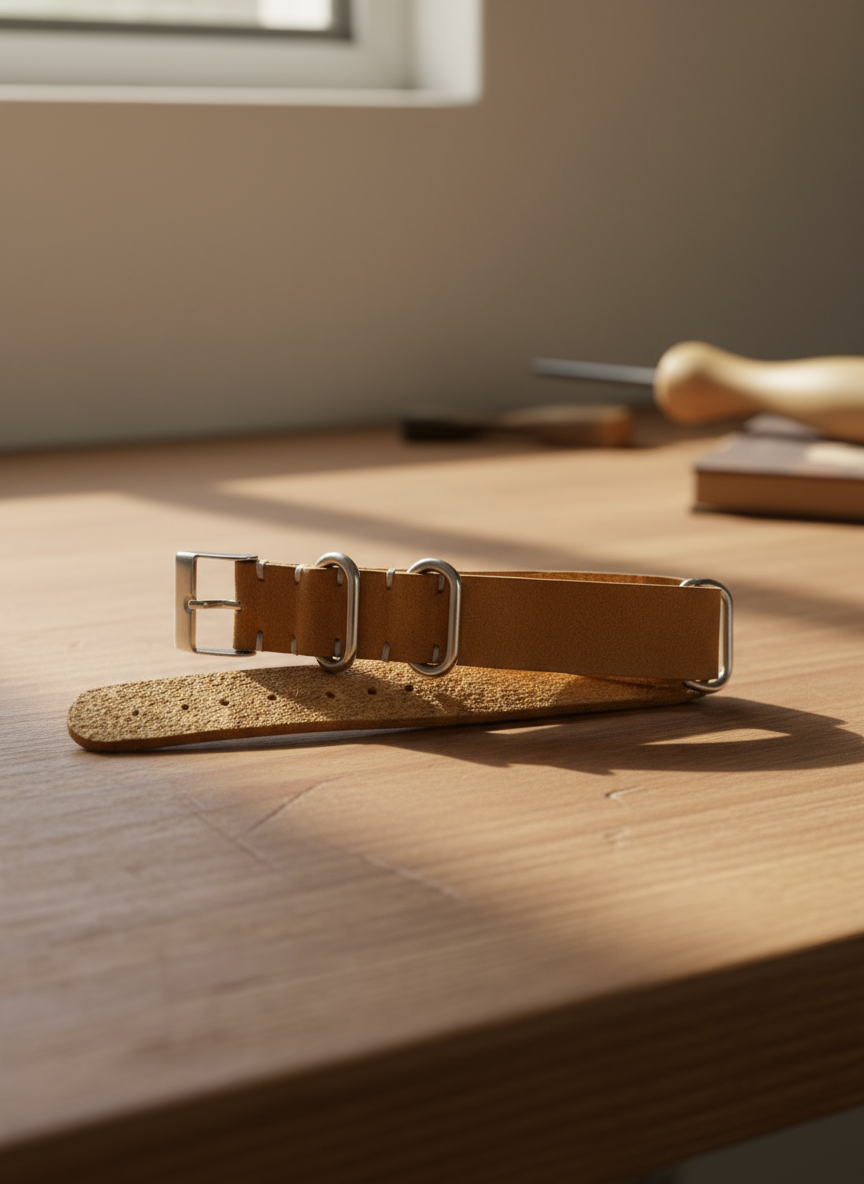 Leather Nato style strap Tan brown 18mm-20mm-22mm