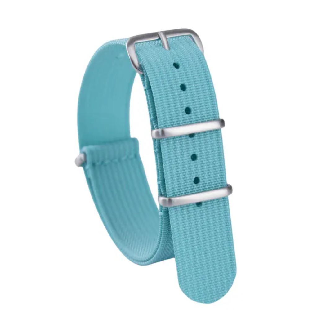 Tiffany Blue Ribbed Nylon NATO Strap 22mm with stainless steel buckle – luxury watch band"