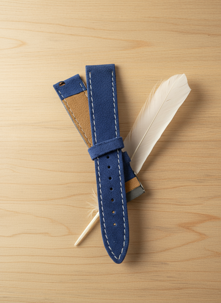 Blue Suede Leather Watch Strap – 18mm, 20mm, 22mm – Quick Release With Spring Bars