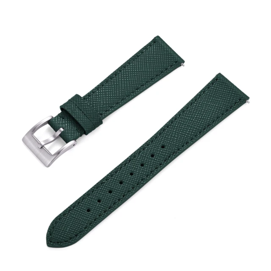 Green Saffiano Leather Watch Strap | Top Grain Leather | Quick Release | 18mm, 19mm, 20mm, 21mm & 22mm