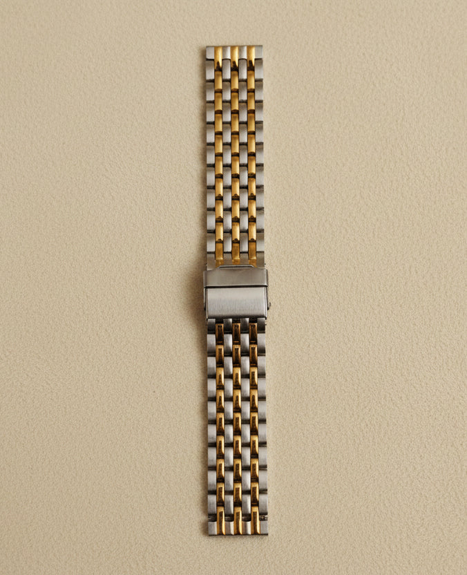 Two-Tone Gold and Silver Jubilee Watch Strap Bracelet (18mm & 20mm) – Premium Hollow Steel, Fold-Over Clasp with Spring Bars
