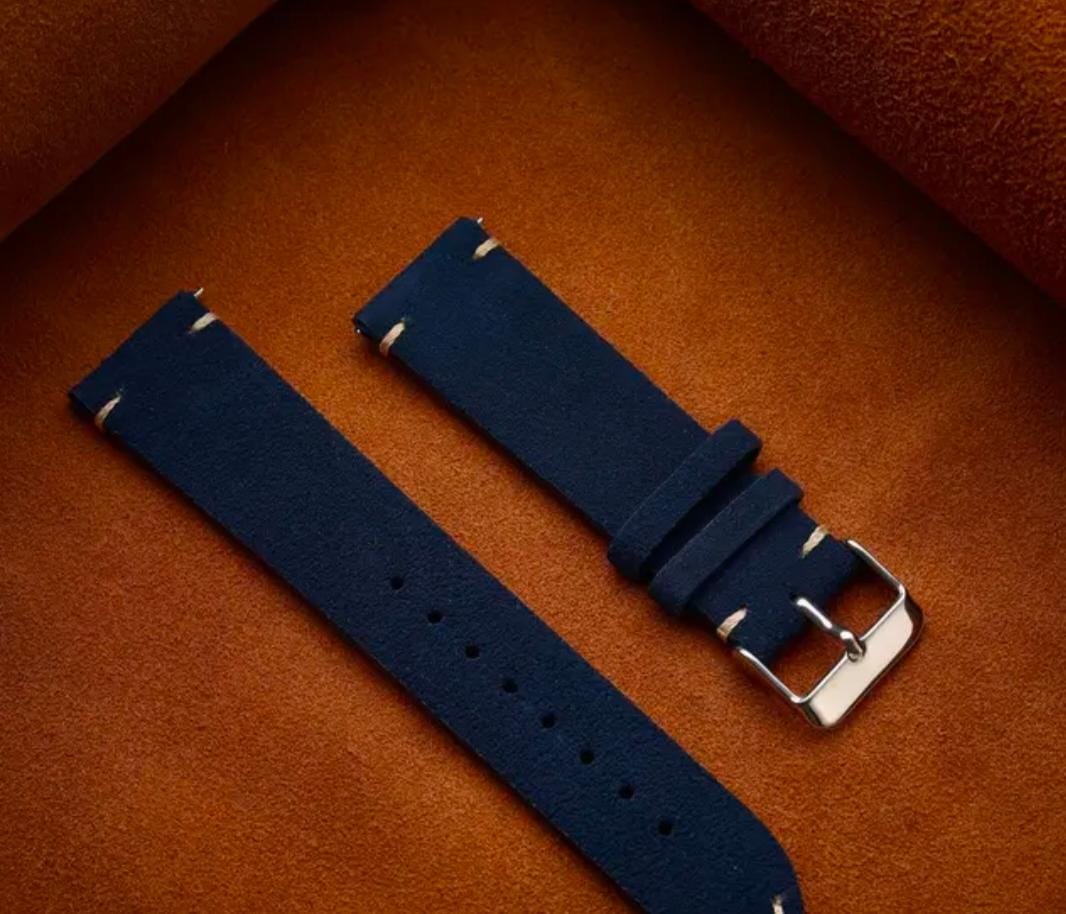 Dark blue Suede Full Grain Leather Watch Strap with Quick Release Spring Bar (18mm, 19mm, 20mm, 22mm)