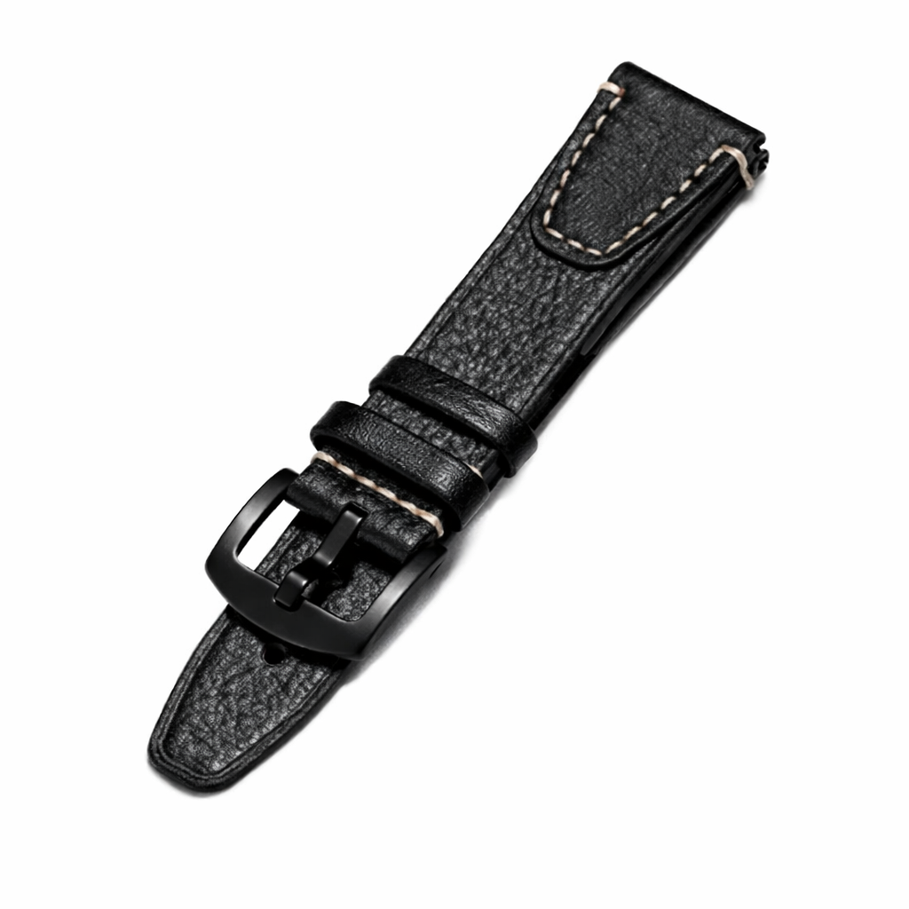 Black Vintage Full-Grain Leather Watch Strap – Distressed Finish (18mm / 20mm / 22mm) with Spring Bars