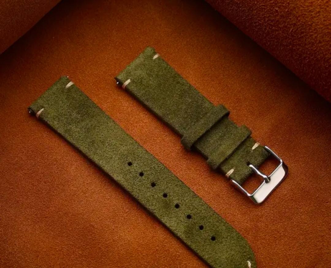 Olive green Suede Full Grain Leather Watch Strap with Quick Release Spring Bar (18mm, 19mm, 20mm, 22mm)