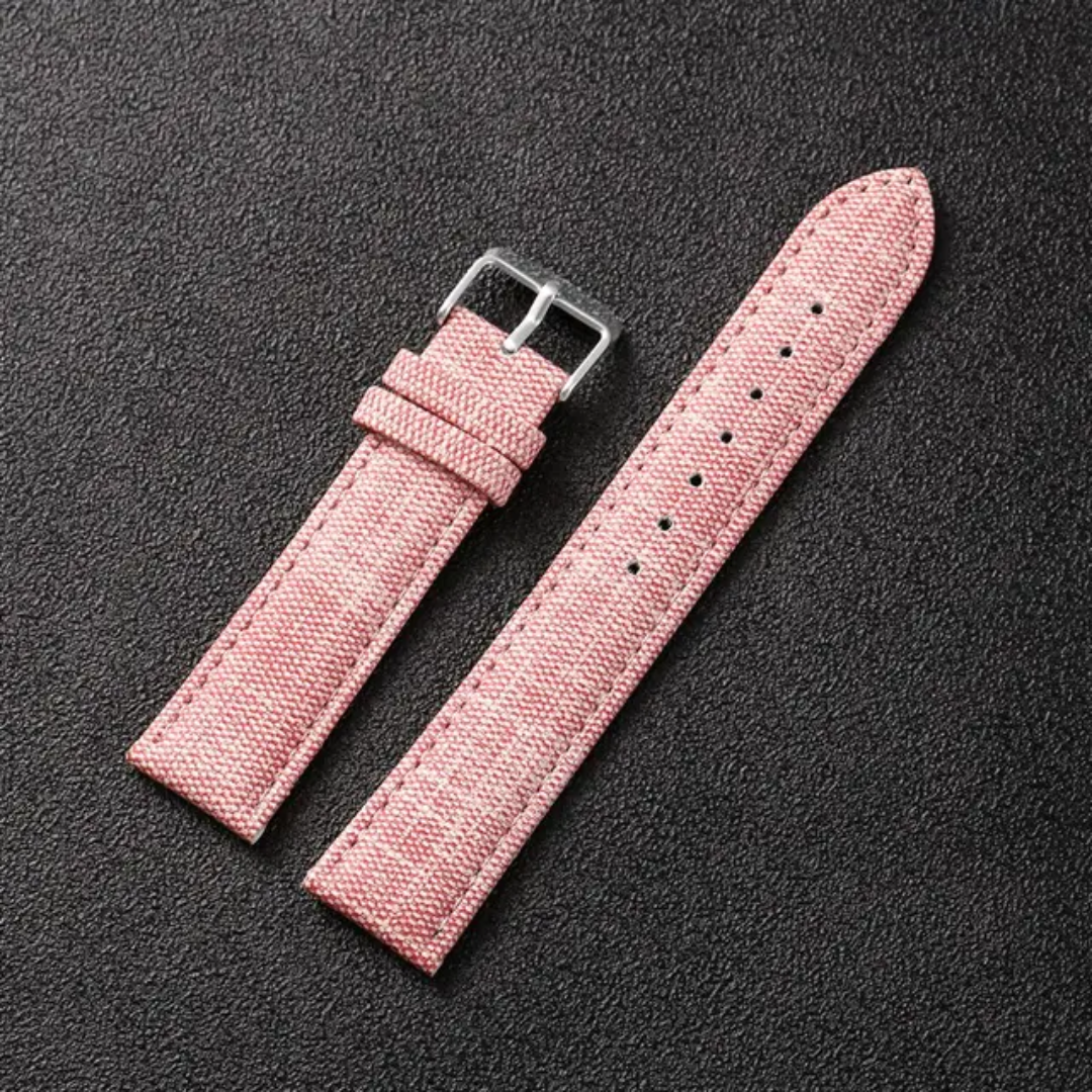 Pink Denim Leather Watch Strap with Subtle Fabric Texture and Classic Spring Bar – 12 mm , 14mm , 16mm 18mm, 20mm, 22mm