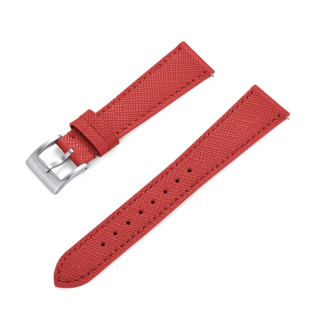 Red Saffiano Leather Watch Strap | Top Grain Leather | Quick Release | 18mm, 19mm, 20mm, 21mm & 22mm