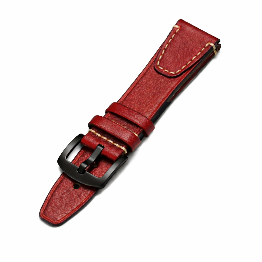 Red Vintage Full-Grain Leather Watch Strap – Distressed Finish (18mm / 20mm / 22mm) with Spring Bars