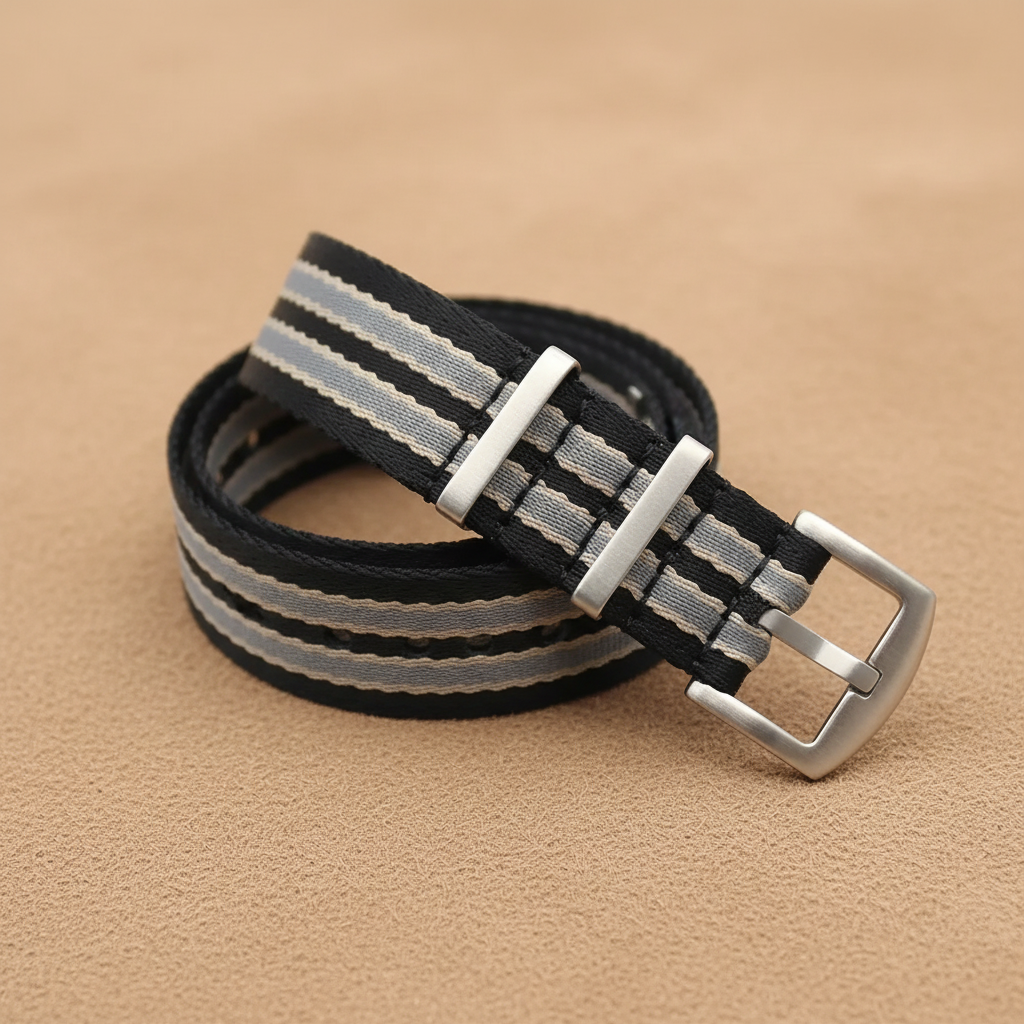 Luxury Black & Grey Casio Duro NATO Strap with Light Yellow Stripes – 18mm 20mm 22mm | Military Sport Ribbed Nylon Band