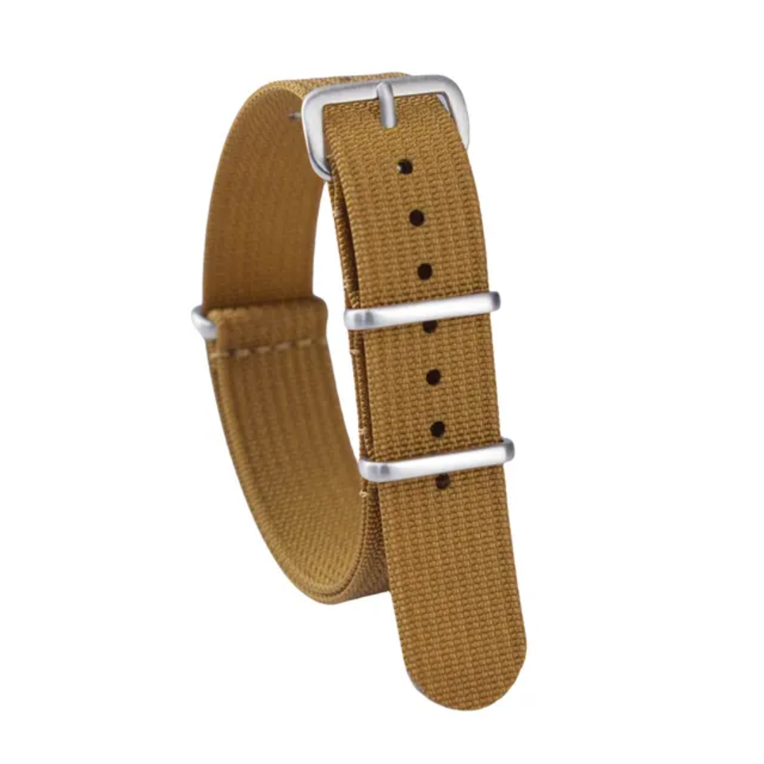 Mustard Yellow Ribbed Nylon NATO Strap 22mm with stainless steel buckle – bold premium watch strap